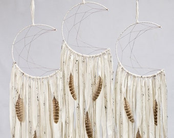 Moon Dream Catcher | Ivory with Feathers