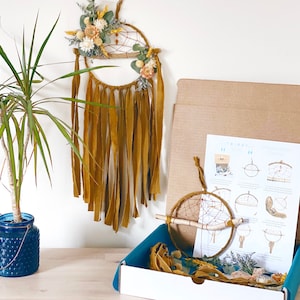 DIY Floral Dream Catcher Kit- Make your own dreamcatcher- Mustard Yellow
