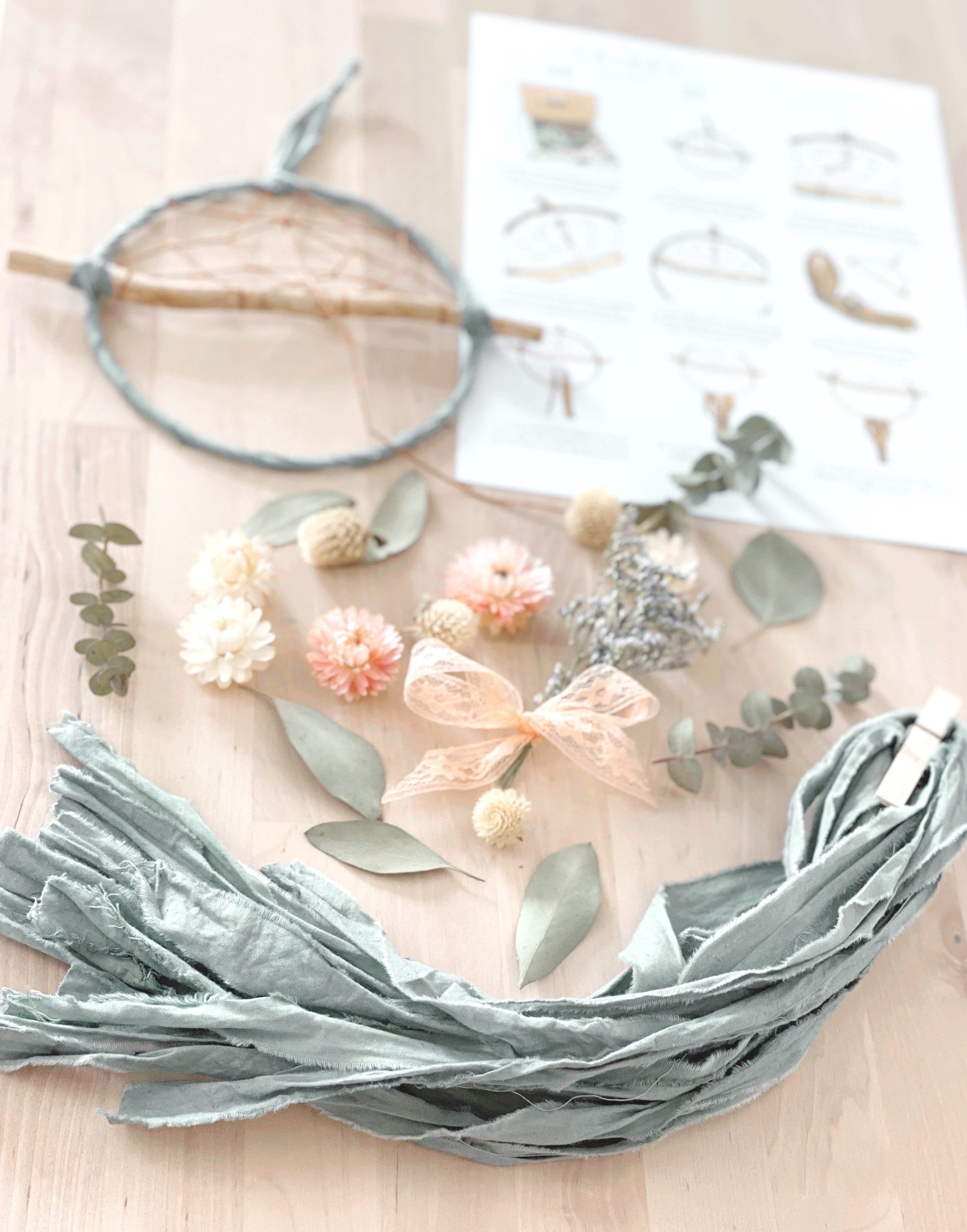 DIY Floral Dream Catcher Kit- Make your own dreamcatcher- Sage