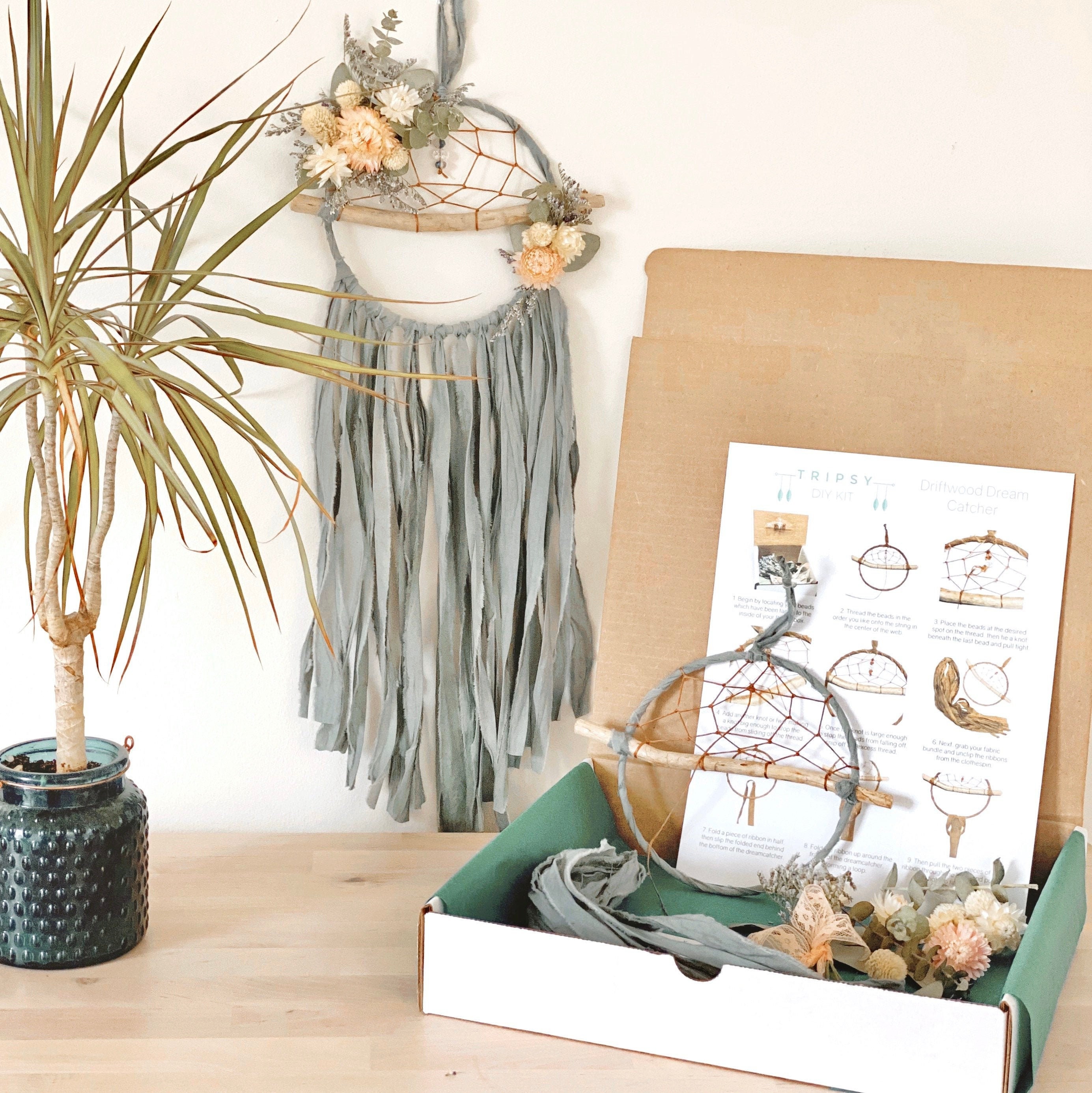 DIY Floral Dream Catcher Kit- Make your own dreamcatcher- Sage Green