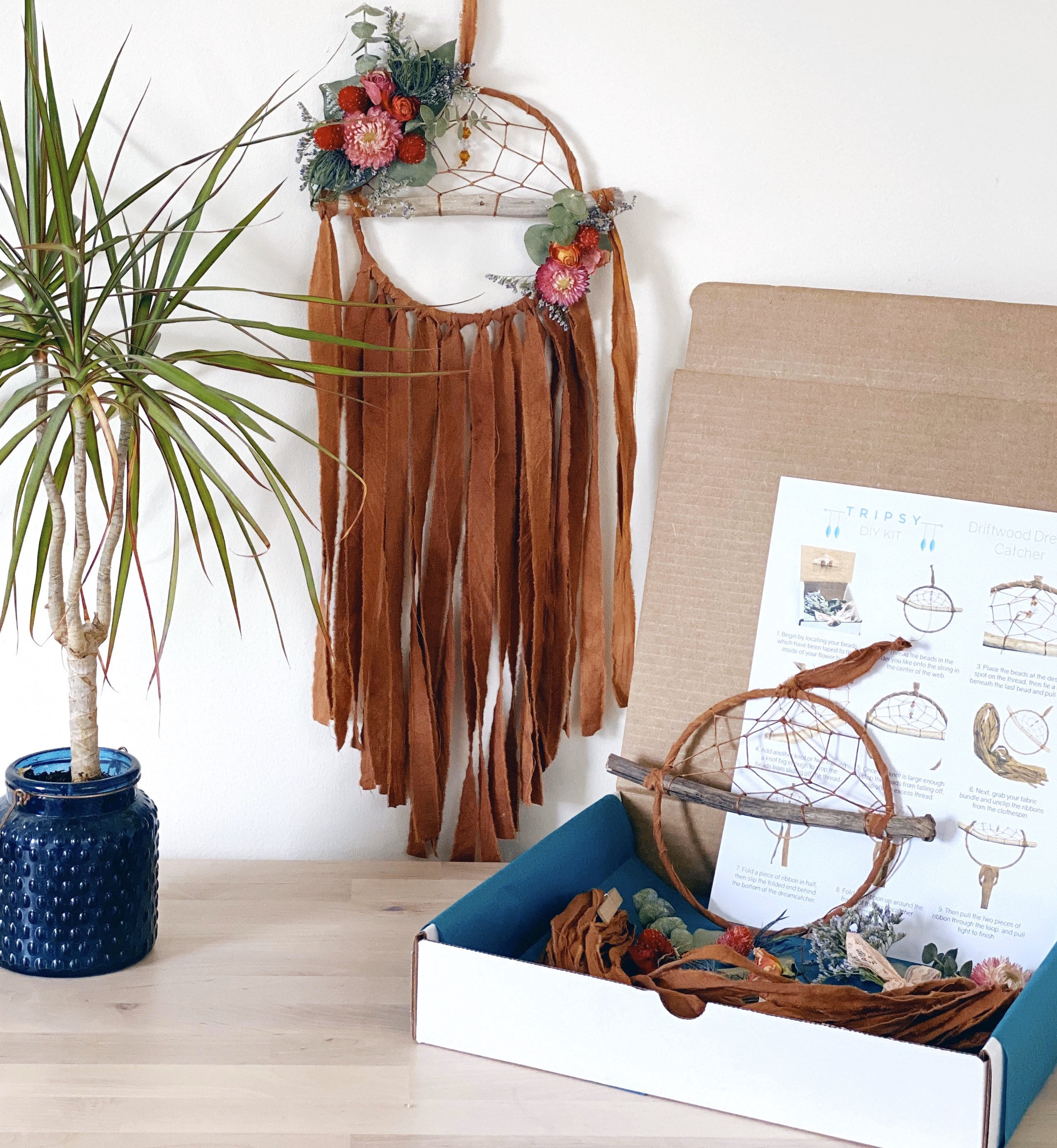 DIY Floral Dream Catcher Kit Make your own dreamcatcher Rust Orange