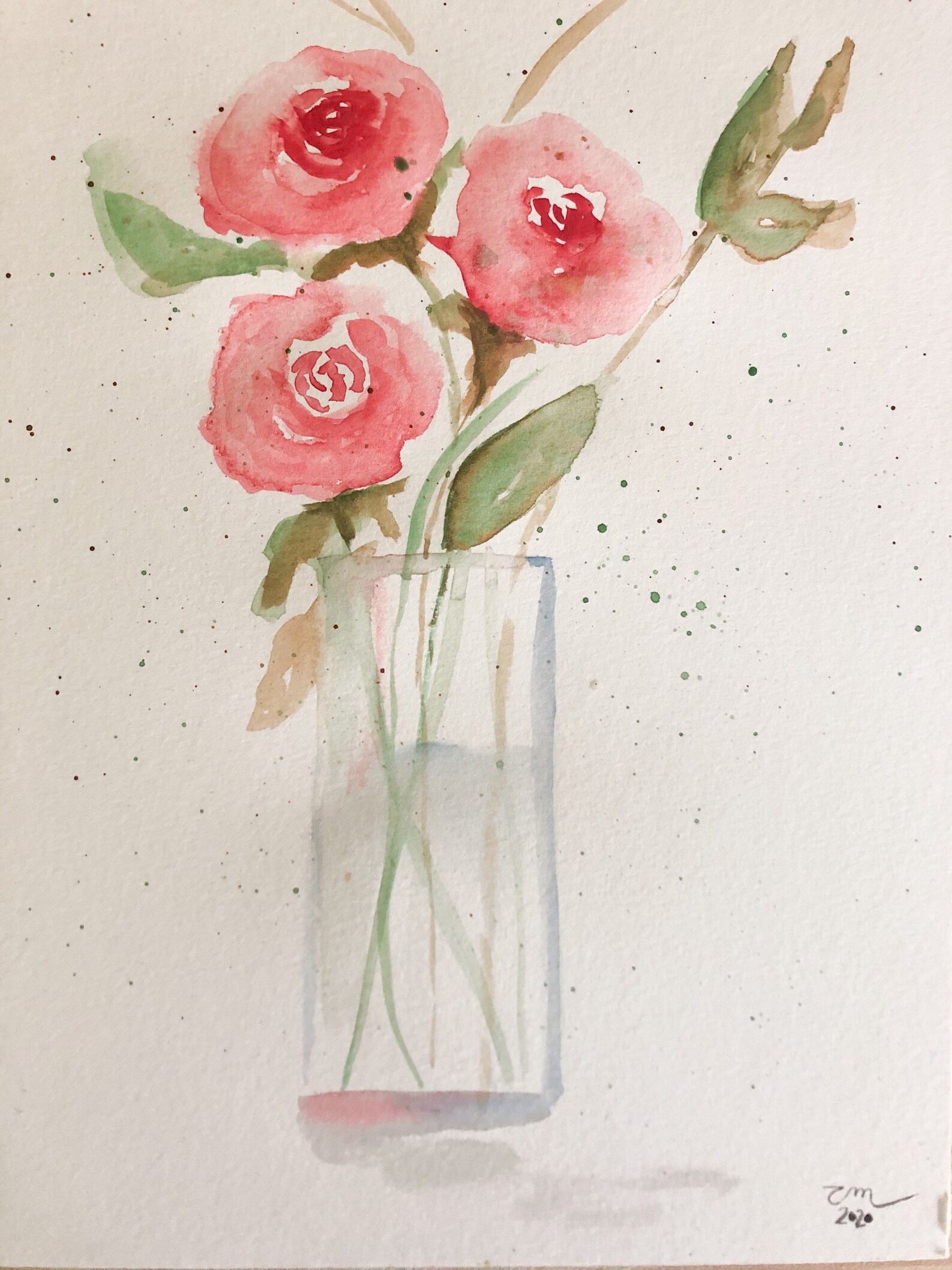 ORIGINAL Roses in Clear Vase Watercolor 9x12 on paper Etsy Italia