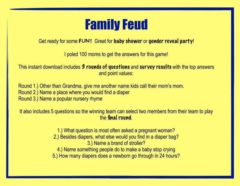 family feud baby shower questions family feud baby shower questions