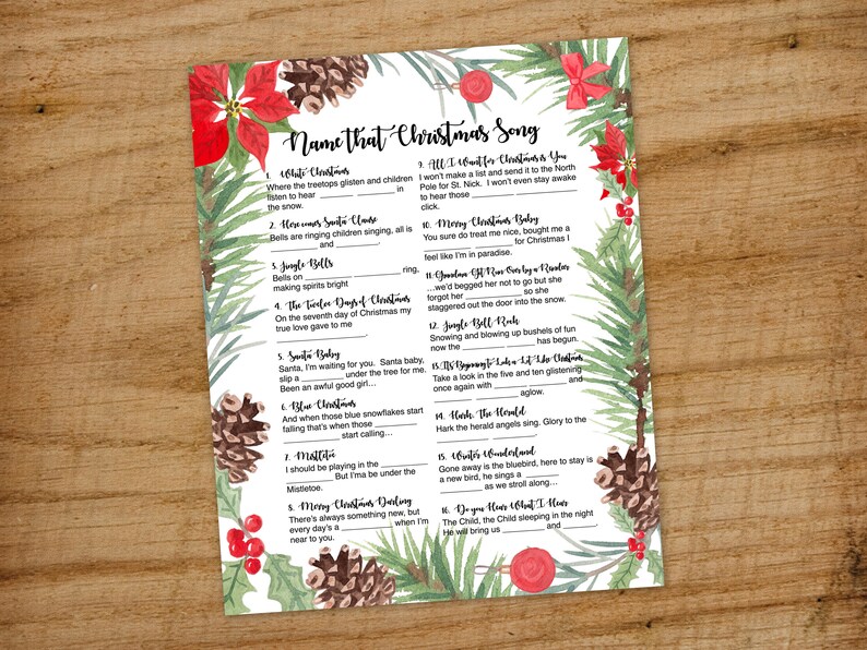 Christmas Song Game Lyric Challenge Name That Carol Holiday  Etsy