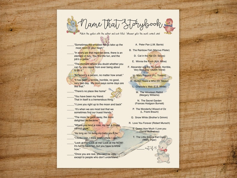 Vintage Storybook Baby Shower Game Name That Storybook Etsy