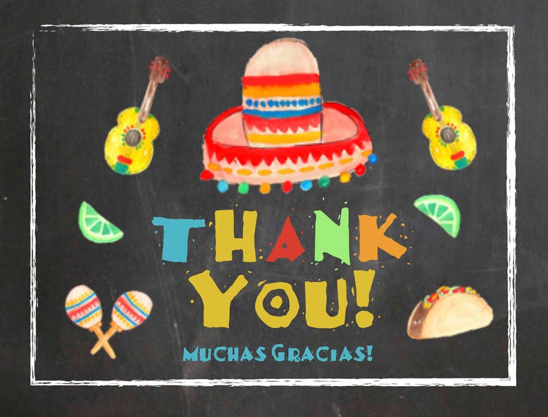 Mexican cacti Nacho Average Baby Shower Printed or Digital DIY maracas chalkboard cactus taco Fiesta Baby Shower Thank You Card