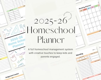 Homeschool Planner 25-26 Edit, Print, Digital 8.5x11 Planner, Daily Schedule, Academic Lesson Planner, Hour Log, Tracker, Report Card & More