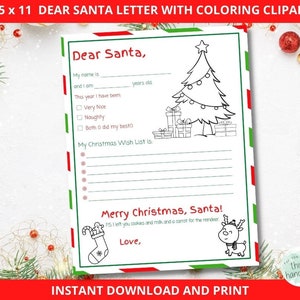 Lettera di caro Babbo Natale STAMPABILE / Lettera di caro Babbo Natale / Download digitale / Lettera per bambini a Babbo Natale / Lista dei desideri di Natale / Pagine da colorare