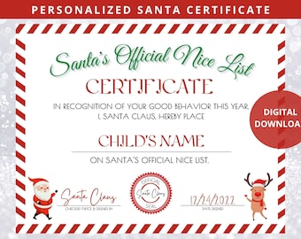 Santa Claus Official Nice List Certificate, Kid's Nice List Letter, Printable Christmas Eve Box Letter, Santa Claus Certificate, North Pole