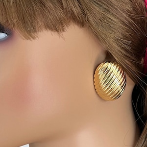 Large Gold Oval Vintage Textured Pierced Stud Earrings