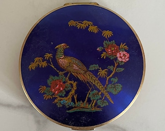 Strattons England Blue Enamel Pheasant Loose Powder Compact