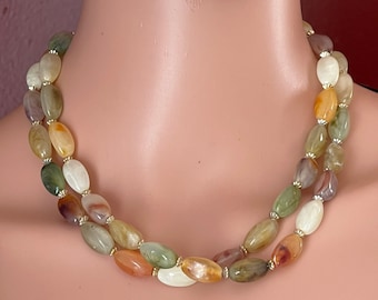 Vintage Long Resin Faux Gemstone Beaded Necklace