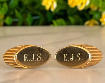 Vintage Gold Oval Engraved Personalized Initial E J S Cufflinks