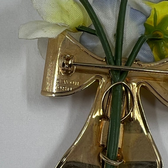 Vintage Avon Gold Bow Silk Flower Brooch Pin R127 - image 8