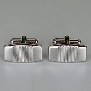 Vintage Hickok Art Deco Cufflinks: Silver Rectangular Mid-Century Formalwear