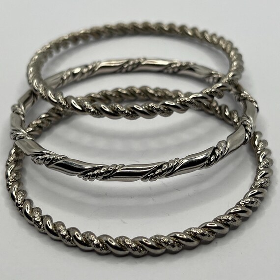 1980s Silver‑Tone Twisted Rope Bangle Bracelet Se… - image 8