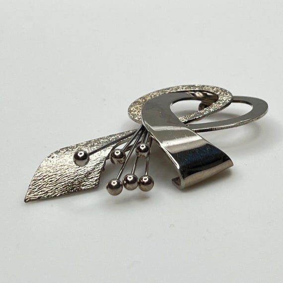 Mid Century Silver Double Loop Brooch – 1950s Ato… - image 7