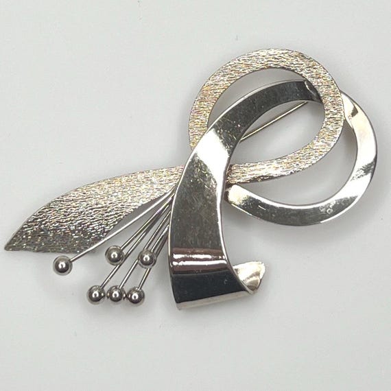 Mid Century Silver Double Loop Brooch – 1950s Ato… - image 3
