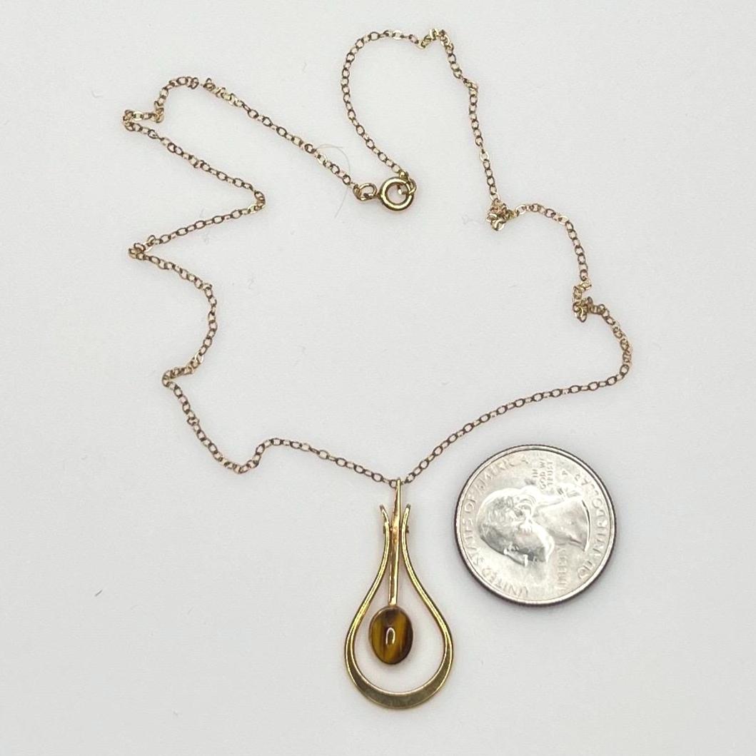 Collier Vintage Pendentif œil De Tigre - Pierre Naturelle - Référence N422 - Occasion
