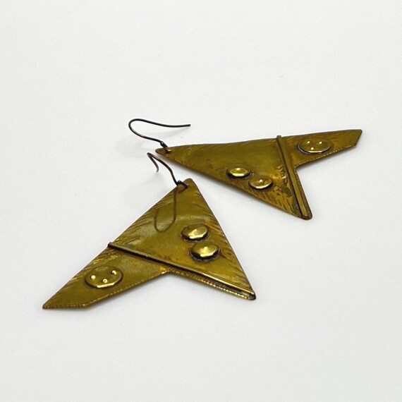 Rustic Brass Geometric Statement Earrings – Vinta… - image 4