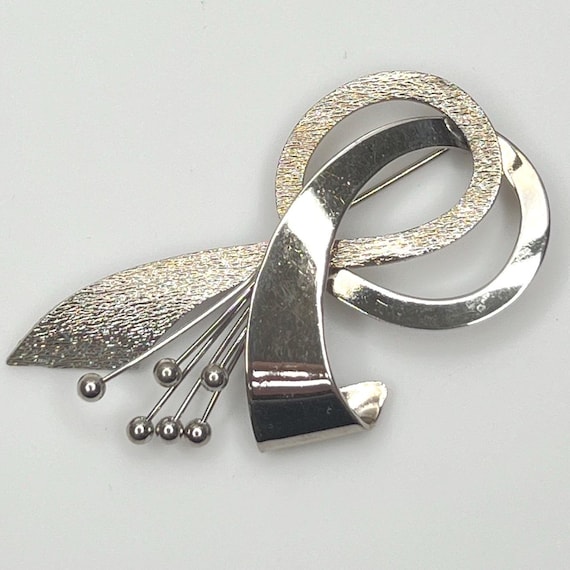 Mid Century Silver Double Loop Brooch – 1950s Ato… - image 1