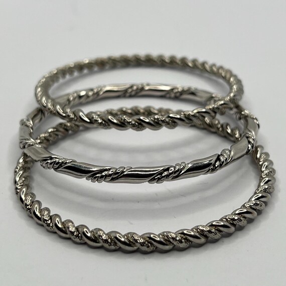 1980s Silver‑Tone Twisted Rope Bangle Bracelet Se… - image 5