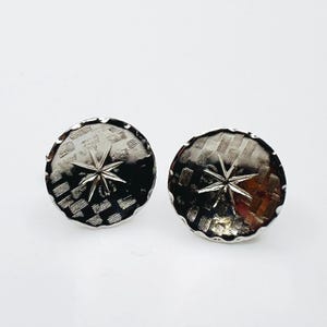 Swank Silver Starburst Cufflinks – Mid Century Round Etched Design