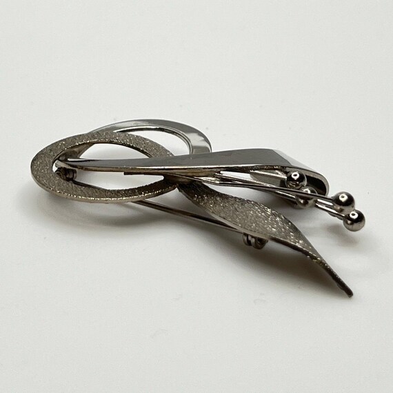 Mid Century Silver Double Loop Brooch – 1950s Ato… - image 5