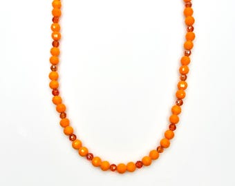 Orange Glass Bead Necklace – 1960s 34" Single Strand Faceted Beads