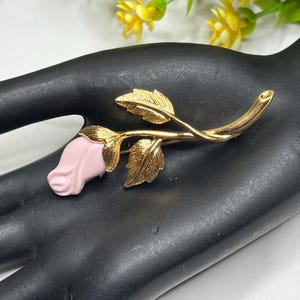 Avon Long Stem Porcelain Pink Rose Bud Pin Brooch