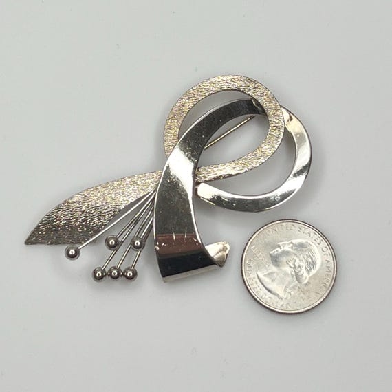 Mid Century Silver Double Loop Brooch – 1950s Ato… - image 2