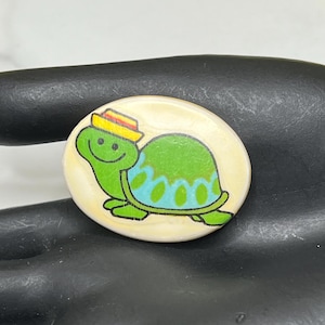 Vintage Whimsical Turtle with Hat Resin Pin Brooch
