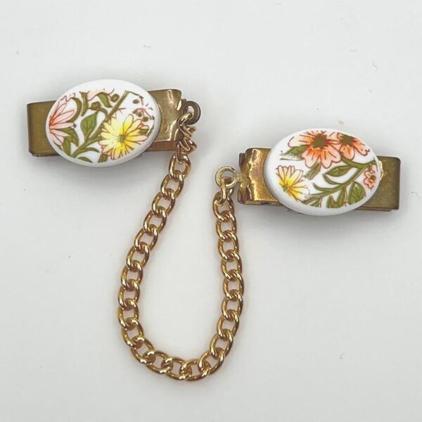 Gebloemde cabochon-messing truiclip – Cottagecore acryl transfersieraden jaren 1950