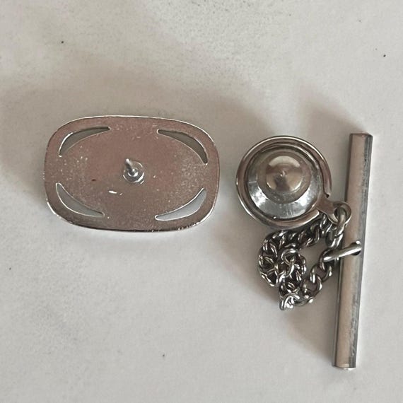 Brushed Silver Rectangular Tie Tack – Mid Century… - image 7