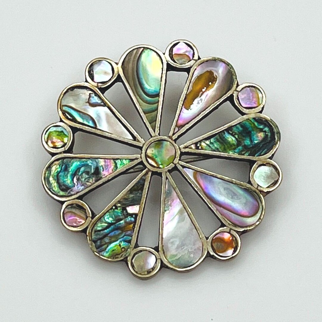 Pinwheel Shells Paua Shell Pinwheel Brooch Pendant – Vintage Alpaca Mexico Abalone ...