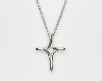 Cookie Lee Abstract Cross Pendant Necklace – Silver Tone Modern
