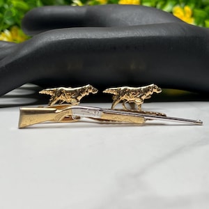 Hickok Hunting Golden Retriever Rifle Tie Clip Dog Cufflink Set