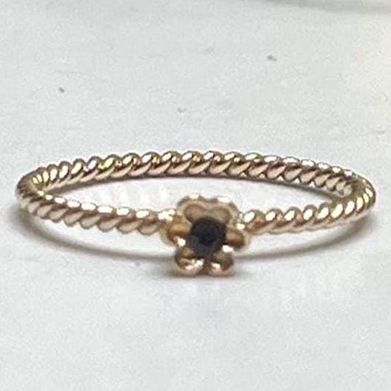Tiny Gold Flower Ring with Blue Rhinestone – Dain… - image 5