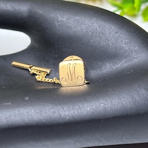 14K Yellow Gold Filled Square Monogram Initial M Tie Tack