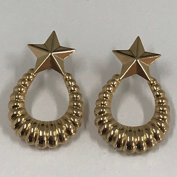 Vintage Gold Star Pierced Hoop Stud Earrings R127 - image 3