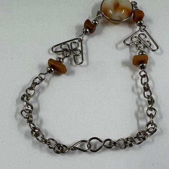 Vintage Silver Agate Gemstone Wrapped Wire Bracel… - image 5