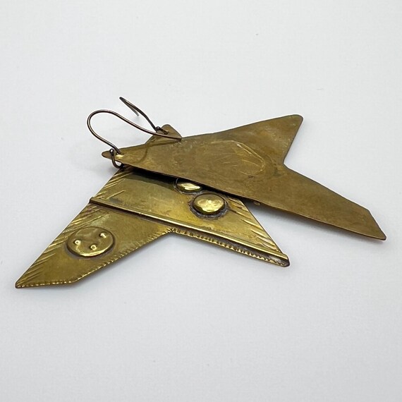 Rustic Brass Geometric Statement Earrings – Vinta… - image 6