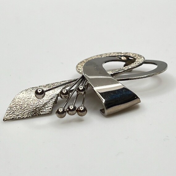 Mid Century Silver Double Loop Brooch – 1950s Ato… - image 4