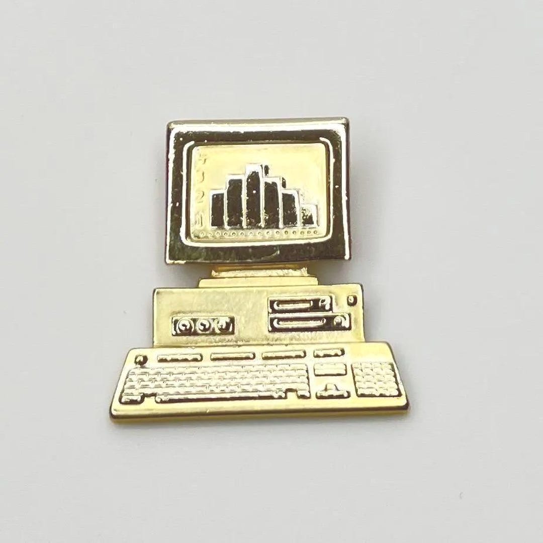 Vintage Gold Computer Pin Brooch – 1980s AJC Signed Tech Charm With ...