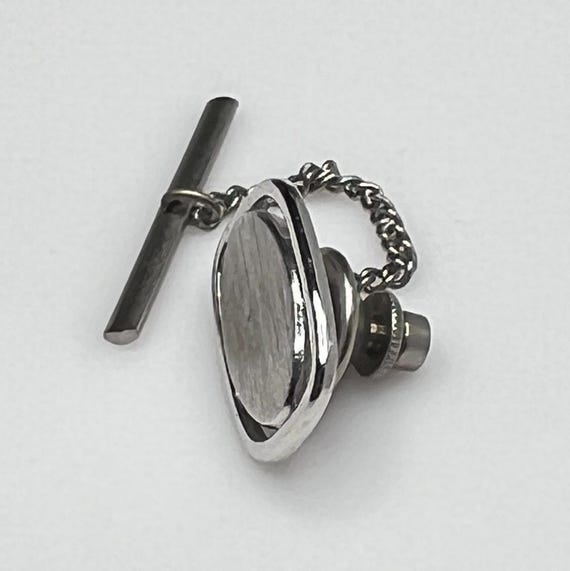 Brushed Silver Rectangular Tie Tack – Mid Century… - image 3
