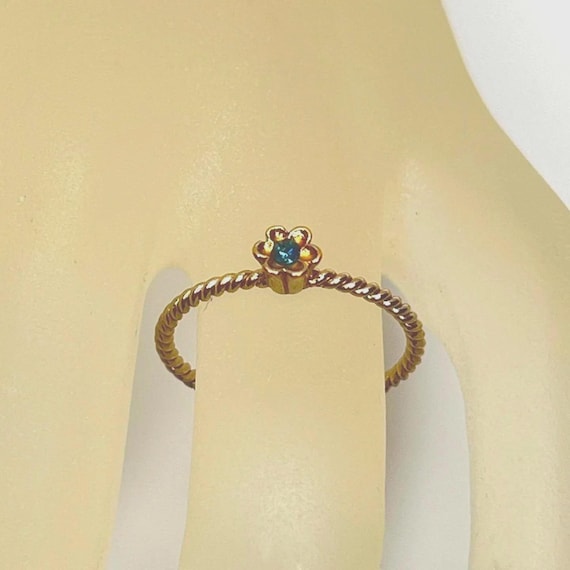 Tiny Gold Flower Ring with Blue Rhinestone – Dain… - image 1
