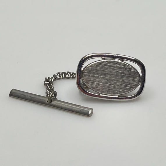 Brushed Silver Rectangular Tie Tack – Mid Century… - image 1