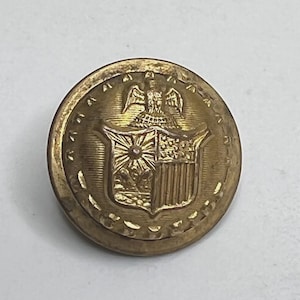 Botón militar antiguo de latón Scovill: diseño de águila y escudo de 22 mm, marca del estado de Nueva York