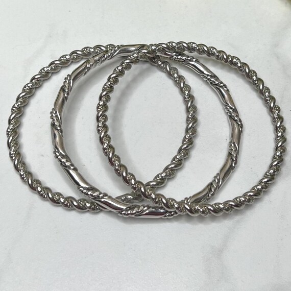 1980s Silver‑Tone Twisted Rope Bangle Bracelet Se… - image 7
