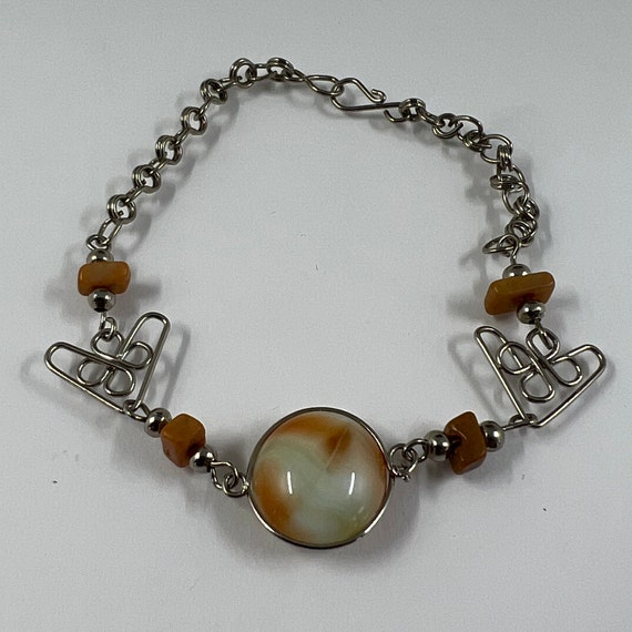 Vintage Silver Agate Gemstone Wrapped Wire Bracel… - image 3